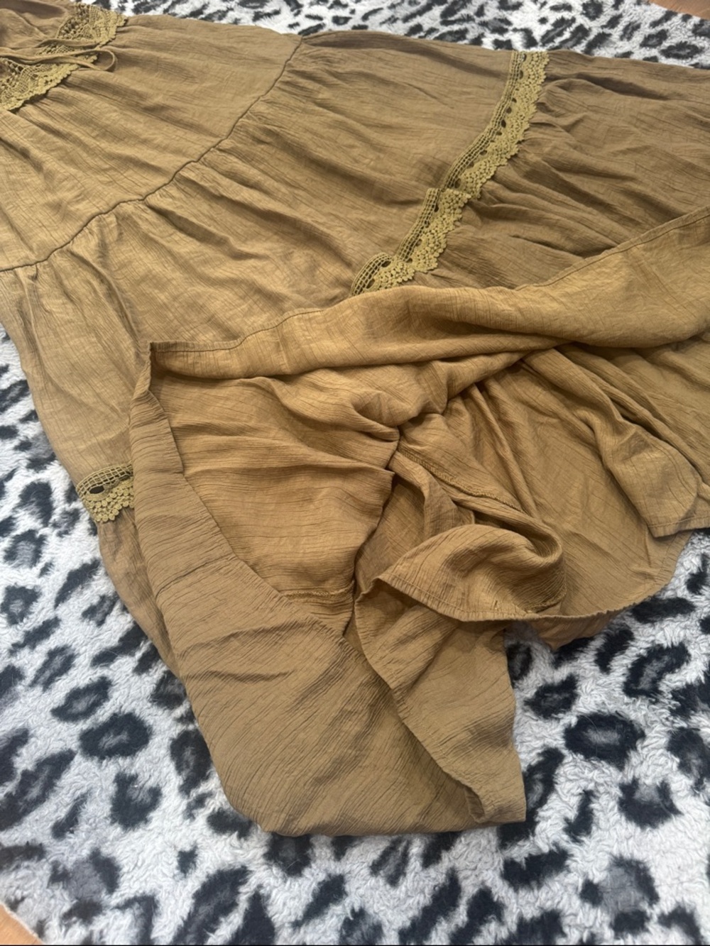 Cider Dark Olive Maxi Dress with Textured Crochet Trim - Picture 5 of 7
